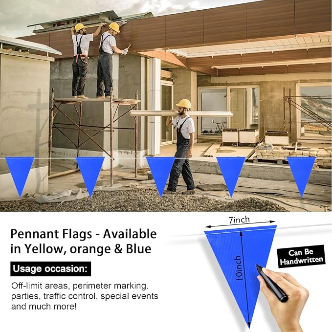 Pennant Safety Flags, Flagging Banner Warning Flag, Marking Flags on String for Parking Lot Events, Traffic Barrier Line, Yard Roof Perimeter, Boundary Construction Workplace 100ft 7x10inch