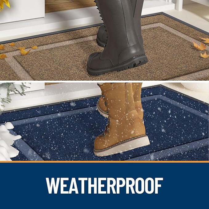 OLANLY Front Door Mat Indoor Outdoor Entrance, Waterproof All-Season, All-Weather Doormat, Sturdy Natural Rubber, Fade Resistant, Low Profile, Easy Clean Patio Porch Entryway Mat, 35x23, Beige