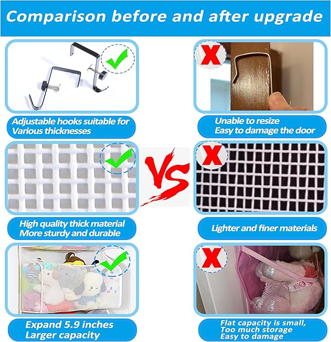 Toread Upgraded Over the Door Stuffed Animal Organiser – Original Design & Patented, Adjustable No-Damage Hooks, Stuffy storage 3D Design with 50% More Capacity, Perfect for Stuffed Animal Storage