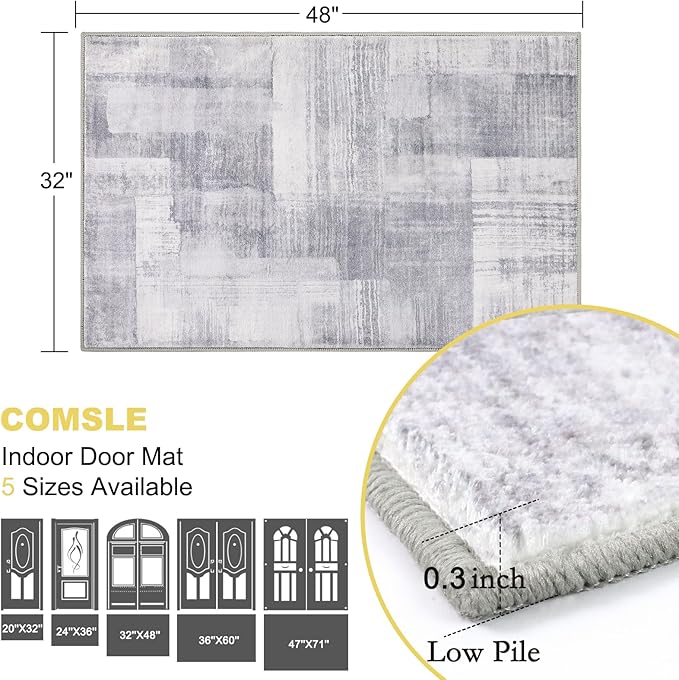 COMSLE Door Mat, Front Door Mat Indoor for Entrance Faux Wool Absorbent Non Slip Modern Throw Rug for Entryway Hallway Muddy Paws - Pet Friendly, 32x48 Inches,Gray/Blue Machine Washable