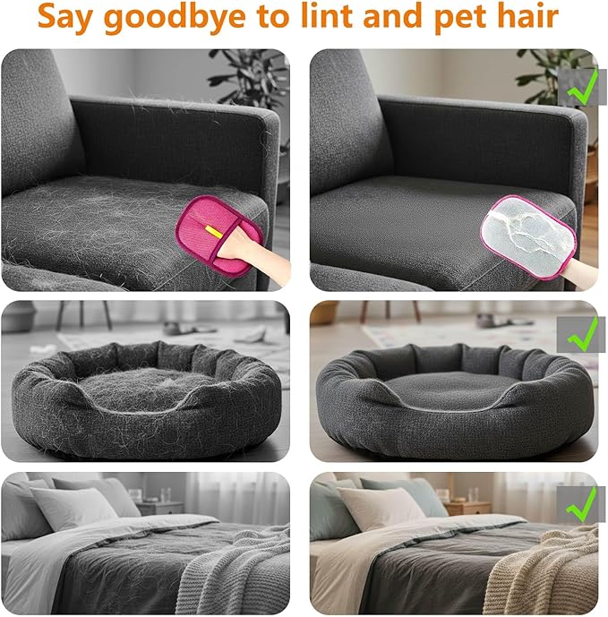 Pet Hair Removal Glove - Electrostatic Cat Dog Hair Remover Glove, Reusable Magic Brush Pet Hair Remover Tool for Couch, Carpet, and Car Seat (Pink,1 Pack)