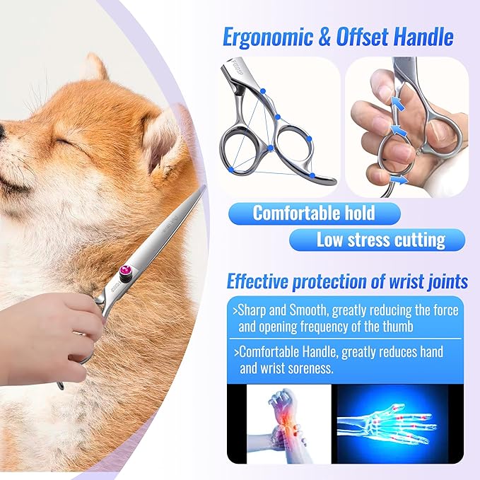 Straight Dog Grooming Scissors 8.0'' Long Large Dog Shears for Grooming Poodle Large Dog Pet Japanese 440C Stainless Steel Dog Scissors Super Sharp(8.0'',Straight)