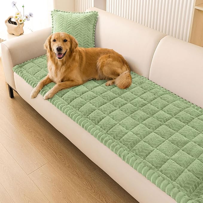 Smiry Non Slip Couch Covers for Dogs, Fuzzy Pet Couch Covers for 3 Cushion Sofa Pet Friendly, Soft Sofa Slipcovers Cushion Furniture Protector Washable (Grass Green, 27.6" x 82.7")