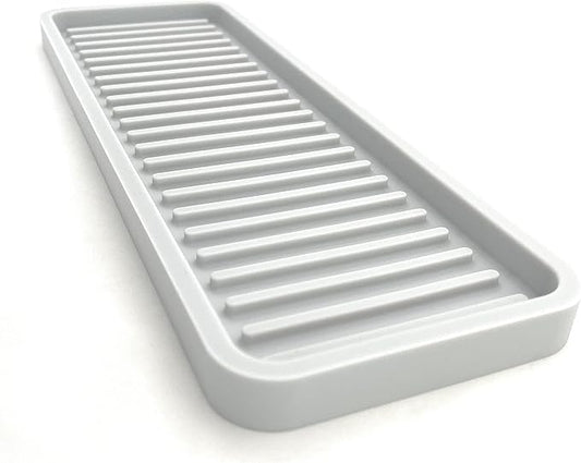 Happitasa Silicone Kitchen Sink Organizer Tray, Sponge Holder and Countertop Protector | Bathroom and Kitchen Soap Dish and Dispenser Tray (Light Grey, 12"x4")