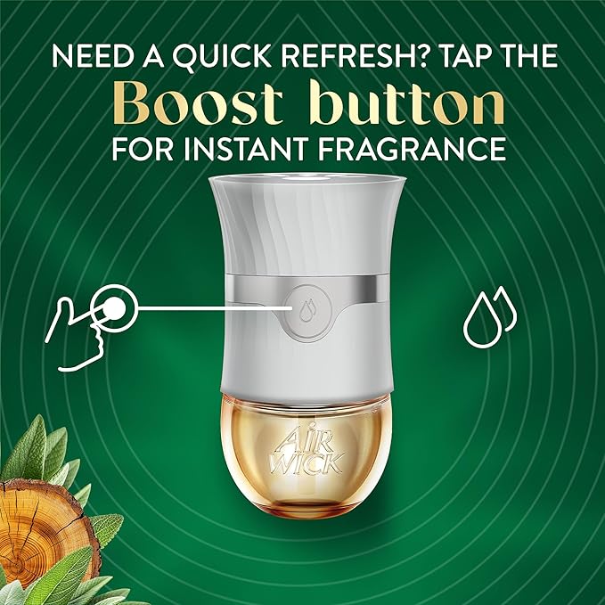 Air Wick Vibrant Plug In Scented Oil Refill, Infused with Essential Oils, Plug In Air Fresheners for Home, White Sage & Mahogany, 4 ct