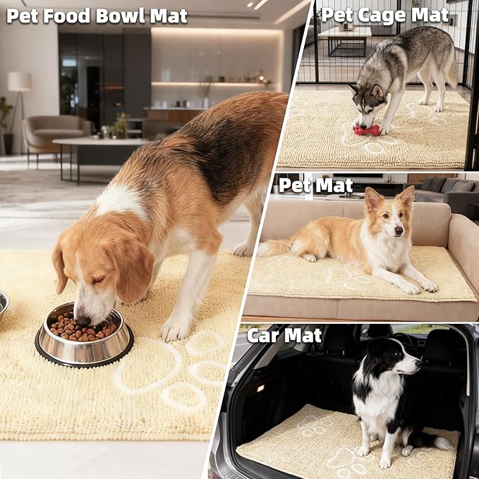 PUPTECK Dog Doormat for Dirty 60 x 30 inch Super Absorbent Microfiber, Non Skid Backing, Beige Door Mat Indooer