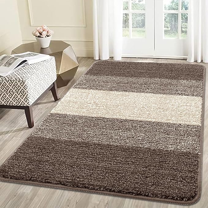 Kitinjoy Indoor Outdoor Door Mat, 59x36 Non-Slip Absorbent Dirt Trapper, Low-Profile Washable Inside Entrance Front Floor Mat, Sturdy Soft Entry Doormats for Entryway, Light Brown