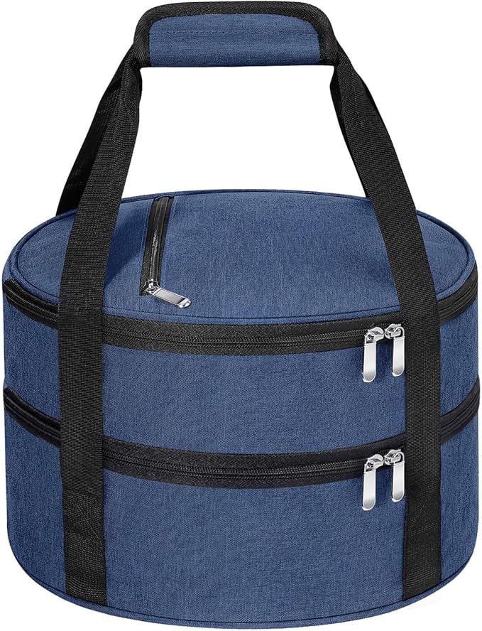 Round Double Insulated Casserole Carrier, Pie Carrier Bag, Portable Casserole Carrier for Hot or Cold Food Lunch Tote, Lunch Bag for Parties Picnic, Fits 12.5" Baking Dish, Navy Blue
