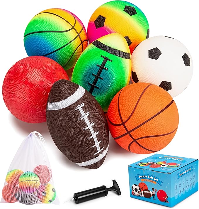 Innotoys Balls for Toddlers Kids, Soft 7 Pack 5" Small Balls Easy to Grip - Footballs Soccer Basketball Kickball Playground Ball for Home Yard Pool - Boys Girls Birthday Gift or Stocking Stuffers