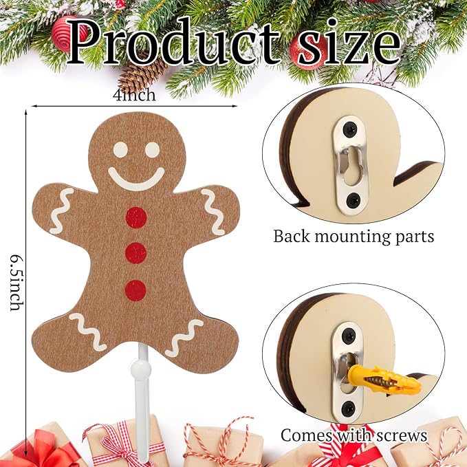 Weysat Christmas Stocking Holder Set of 4 Christmas Stocking Hooks Gingerbread Wall Hooks for Towel White Key Holder Bathroom Decor Rustic Decorative for Living Room Bathroom