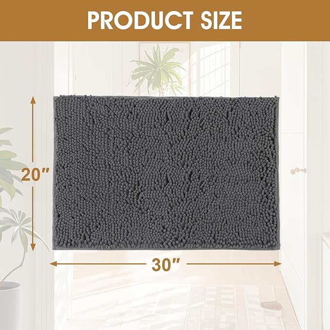 2 Pieces Muddy Door Mats for Dogs, 30" X 20" Chenille Absorbent Doormat, Trap Dirt Non Slip Heavy Indoor Doormat Soft Dog Bed Mat Front Inside Door Mat for Indoor Outdoor Entrance,Grey