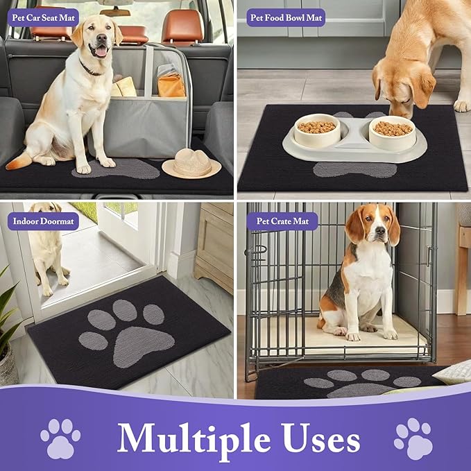 Buganda Dog Door Mat for Muddy Paws, Absorbent Dirt Trapper Non Slip Indoor Doormats, Washable Low-Profile Mat for Mud Dogs, Entryway Carpet for Inside Floor (48x30 Inches, Black and Grey)