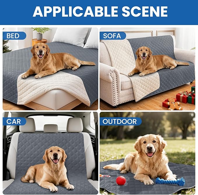 CYCMACO Waterproof Dog Bed Cover, Non-Slip Dog Blanket for Couch, Couch Covers for Dogs Washable, Pet Blanket for Furniture, Pet Bed Mat for Sofa, Car, Pet Supplies (82x120 Inch, Dark Grey)