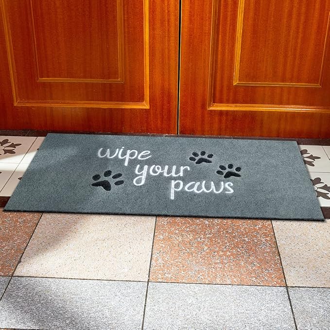 Large Welcome Mat for Front Door Home Entrance Funny Doormat Wipe Your Paws Mat Outside Door Mats for Indoor Outdoor with Non Slip Rubber, 18X47''Light Grey