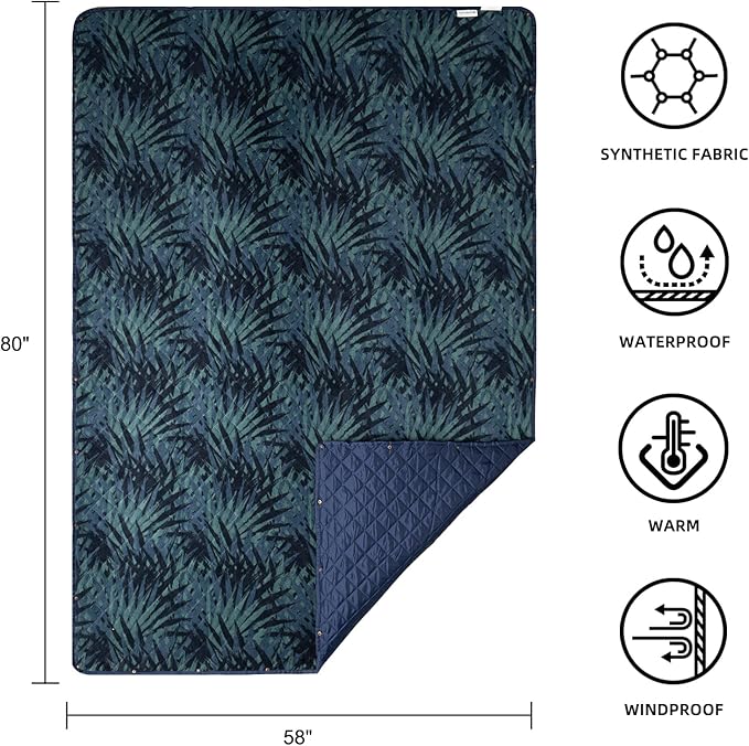 KawaGebo Kamp Outdoor Waterproof Blanket, Foldable Fleece Stadium Blanket for Outdoor Sports Event, Camping, Car, Pet, Picnics - Windproof, Wearable, Machine Washable 80" x 58" (Jungle)