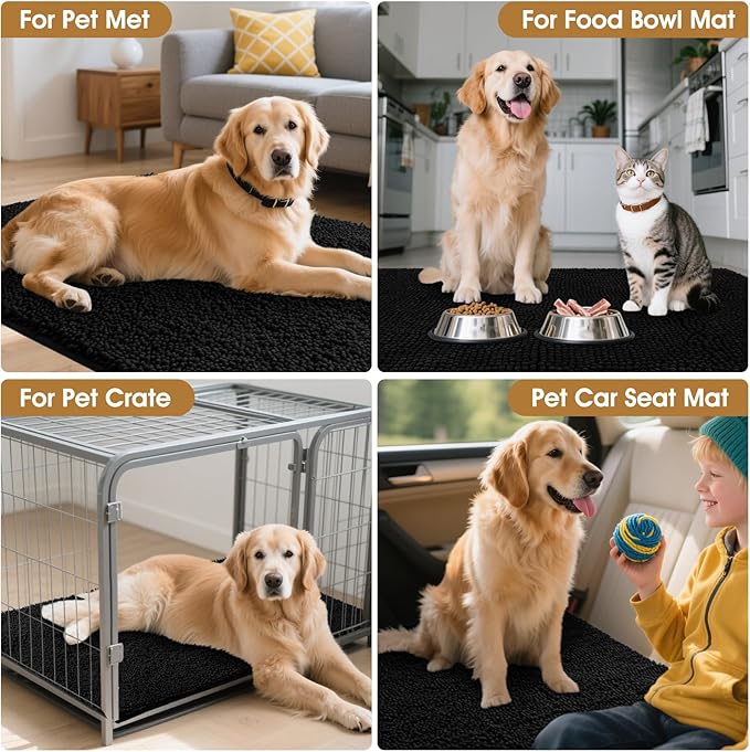 Extra Large Dog Door Mats for Muddy Paws, 71" x 25" Chenille Absorbent Mud Mat for Dogs, Non Slip Heavy Dog Rugs For Muddy Paws, Soft Indoor Door Mat for Entryway, Mud Paw, Inside Floor, Black