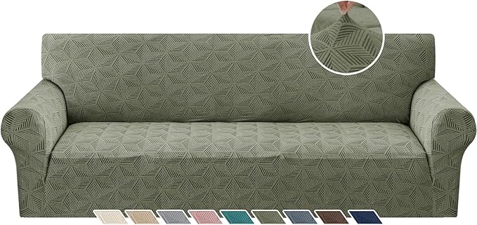 YEMYHOM 1 Piece Stretch Oversized Couch Covers for 4 Seat, Jacquard Extra Large Sofa Cover with Non-Slip Elastic Bottom, Thickened Slipcover Furniture Protector for Dogs Pets (X-Large, Army Green）