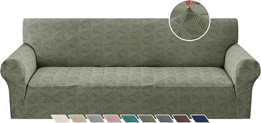 YEMYHOM 1 Piece Stretch Oversized Couch Covers for 4 Seat, Jacquard Extra Large Sofa Cover with Non-Slip Elastic Bottom, Thickened Slipcover Furniture Protector for Dogs Pets (X-Large, Army Green）