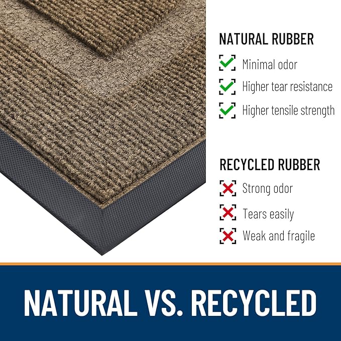 OLANLY Half Circle Door Mat Indoor Outdoor Entrance Welcome, Waterproof All-Season, All-Weather Doormat, Sturdy Natural Rubber, Low Profile, Easy Clean Patio Porch Entryway Mat, 35x23, Brown