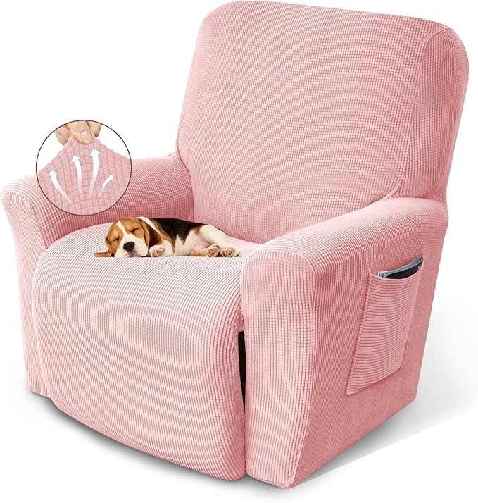 KEKUOU Recliner Chair Covers Lazy Boy Recliner Covers Stretch Couch Cover Slipcovers 1 Piece Furniture Protector with Elastic Bottom for Dog,Kids.(Recliner, Dusty Pink)