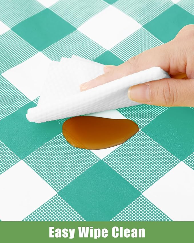 Smiry 8 Packs Gingham Disposable Table Cloth, 54 x 108 Inch Waterproof Plastic Tablecloth, Rectangle Teal and White Checkered Table Covers for Picnic, Birthday, Party