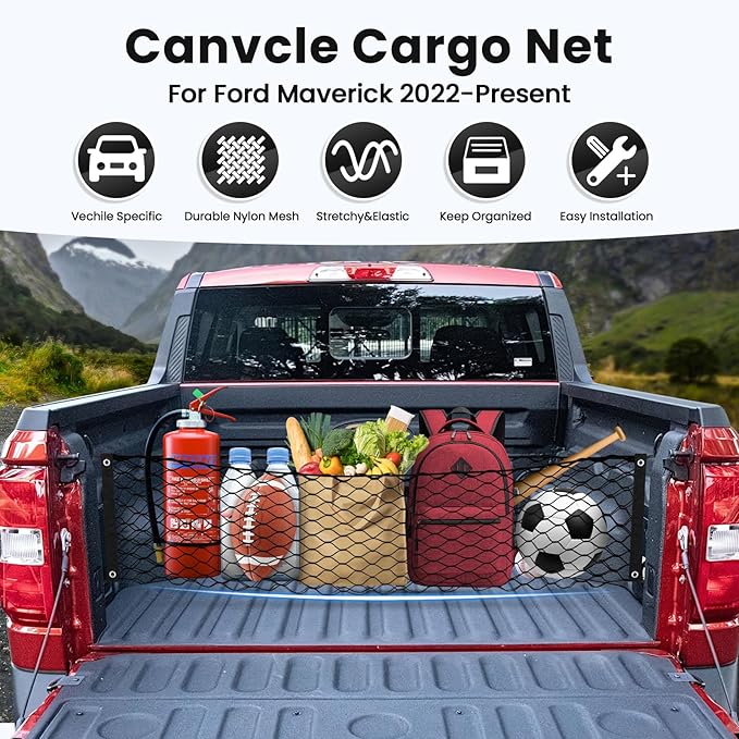Trunk Cargo Net for 2022-2025 2026 Ford Maverick Accessories Envelope Style Mesh Trunk Net Organizer and Storage Stretchable Adjustable Elastic Nylon Rear Cargo Netting with Hooks