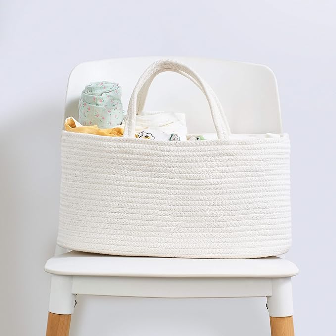 Diaper Caddy Organizer, Empty Gift Basket for Newborn Essentials, Baby Storage Basket, Stylish Gift Bag for Baby Shower, Boys and Girls - Large, Off White