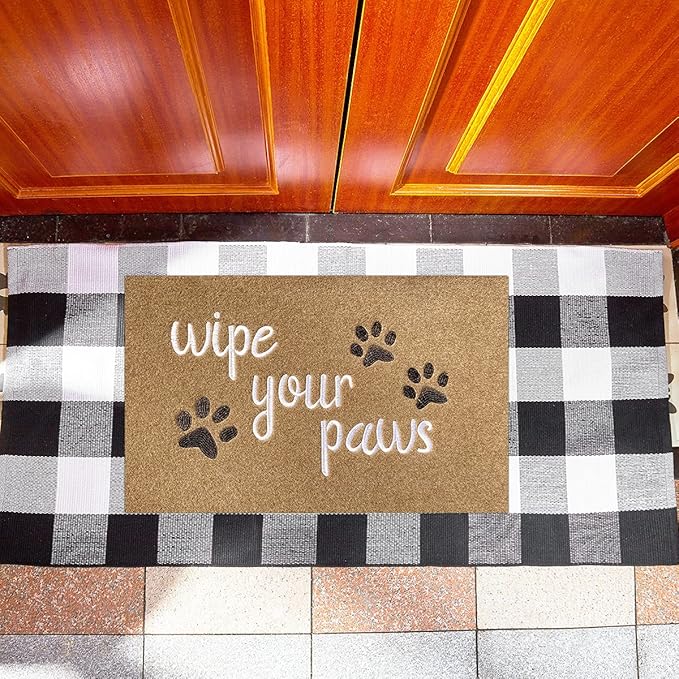 Outdoor Front Door Mat Wipe Your Paws Doormat Inside Outside Mats Entryway Welcome Mats Non Slip Rubber Backing Funny Indoor Door mats Dog Mat for Porch, Brown 18X30 Inch
