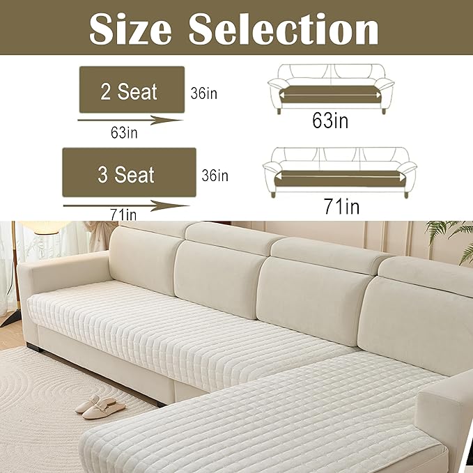KaviKon Couch Cover Pack of 2, L Shaped Sectional Sofa Covers Washable, Velvet Fuzzy Sofa Slipcovers for 3 Cushion Couch cover, Non-Slip Furniture Protector for Dog Pet White, 36x63+36x71 Inch (2 Pcs)
