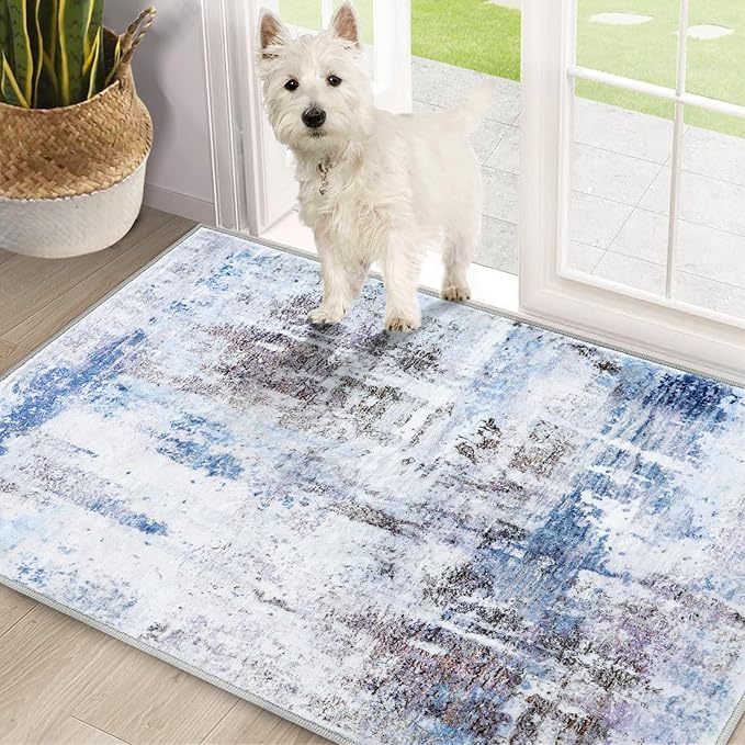 COMSLE Door Mat, Front Door Mat Indoor for Entrance Faux Wool Absorbent Non Slip Modern Throw Rug for Entryway Hallway Muddy Paws - Pet Friendly, 32x48 Inches, Sierra Blue Machine Washable
