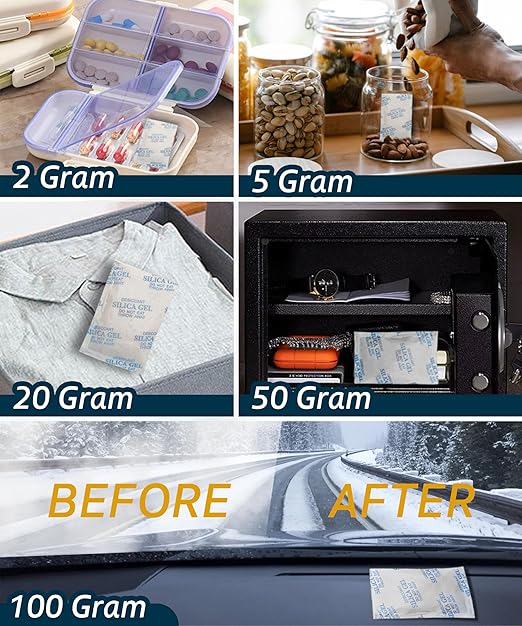 20 Gram (20 Pack) Color-Indicating Silica Gel Packets, Premium Food Grade Desiccant - Rechargeable Moisture Absorbers for Food Storage, Electronics, 3D Filament & Safes