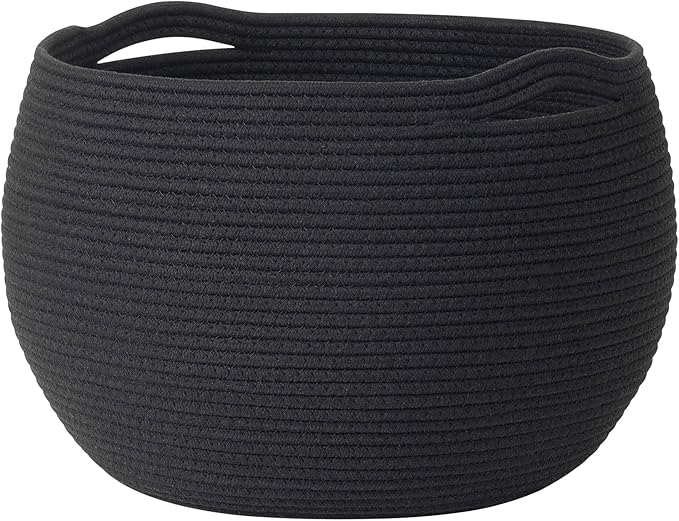 Goodpick Large Toy Storage for Kids, Black Baby Basket for Baby Shower, Decorative Woven Rope Basket for Nursery Living Room, 15.7"D x 10.5"H