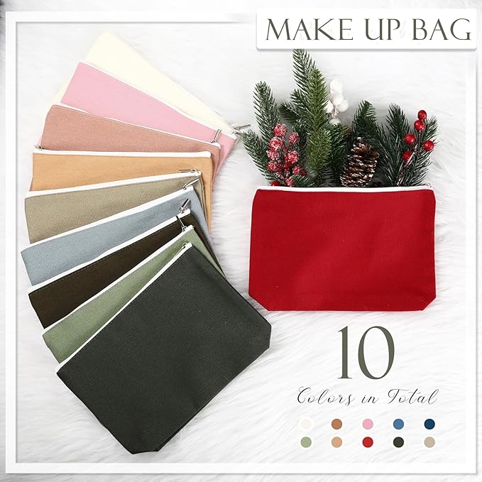 Reginary 10 Pcs Valentines Canvas Makeup Bags Bulk for Women Travel Toiletry Cosmetics Bags Blank DIY Pencil Pouch, Gift for Valentines Patrick's Day Wedding Bridal Shower Coworker(Macaron Color)