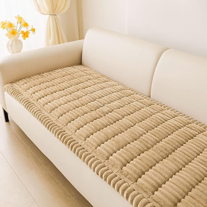 hyha Couch Covers for Dogs Washable, Non Slip Plush Dog Sofa Protectors, Fuzzy Pet Couch Covers for 3 Cushion Sofa Pet Friendly (Camel, 27.6" x 70.9")