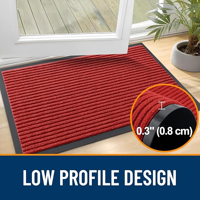 OLANLY Front Door Mat Indoor Outdoor Entrance, Waterproof Heavy Duty Doormat, Fade Resistant, Low Profile, Easy Clean Patio Porch Welcome Floor Mats for Entry, 59x34, Red