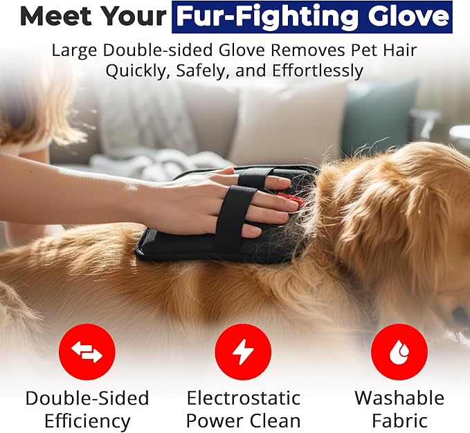 Gelles PREMIUM electrostatic pet Hair Removal Glove, Reusable The Magic Brush pet Hair Remover, 2-Piece pet Glove Set for Furniture, Clothing, Car Seats, Reusable 2-in-1 Design, 1 Pack (2)