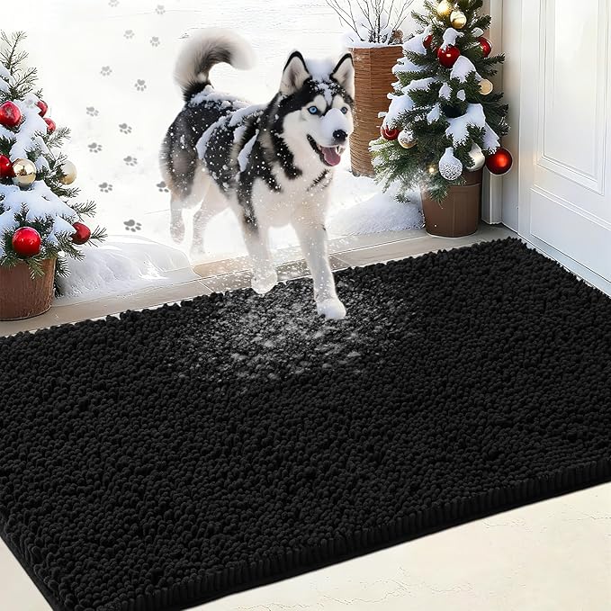 IM HOME Chenille Absorbent Outdoor Doormat 60" x 48", Washable Muddy Door Mats for Dog Non Slip Indoor Doormats Dog Mat for Muddy Paw Front Inside Doormats for Entryway Black
