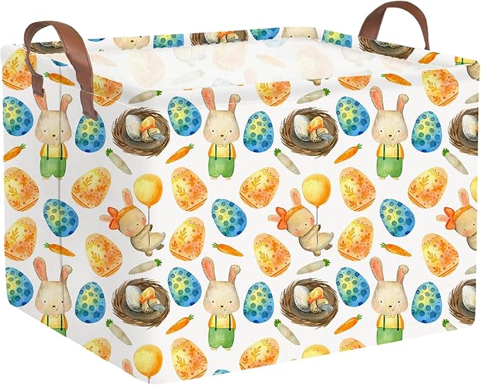 FXOCSHE Rectangular Easter basket,Easter basket empty,Kids Storage Baskets for kids Bedroom,Gift bin,Kids Storage Bin,Easters gift baskets,Kids home Decor(Rabbit Easter egg)
