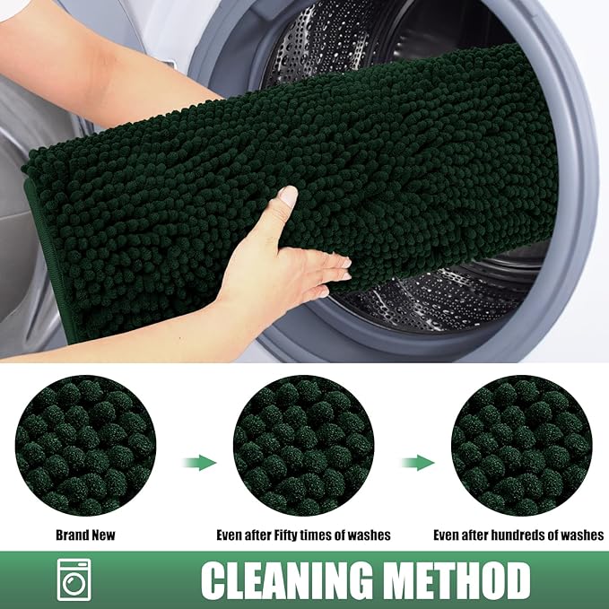IM HOME Chenille Absorbent Outdoor Doormat 36" x 24", Washable Muddy Door Mats for Dog Non Slip Indoor Doormat Dog Mat for Muddy Paw Front Inside Doormats for Entryway Dark Green