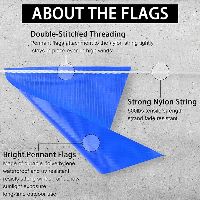 Pennant Safety Flags, Flagging Banner Warning Flag, Marking Flags on String for Parking Lot Events, Traffic Barrier Line, Yard Roof Perimeter, Boundary Construction Workplace 100ft 7x10inch