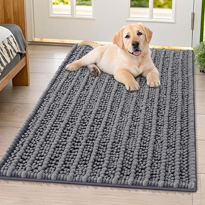 Smiry Dog Door Mat for Muddy Paws 40x32, Extra Soft Absorbent Chenille Doormat, Trap Moisture and Dirt, Non-Slip Machine Washable Front Door Mat for Indoor Entrance Inside Floor, Dark Grey