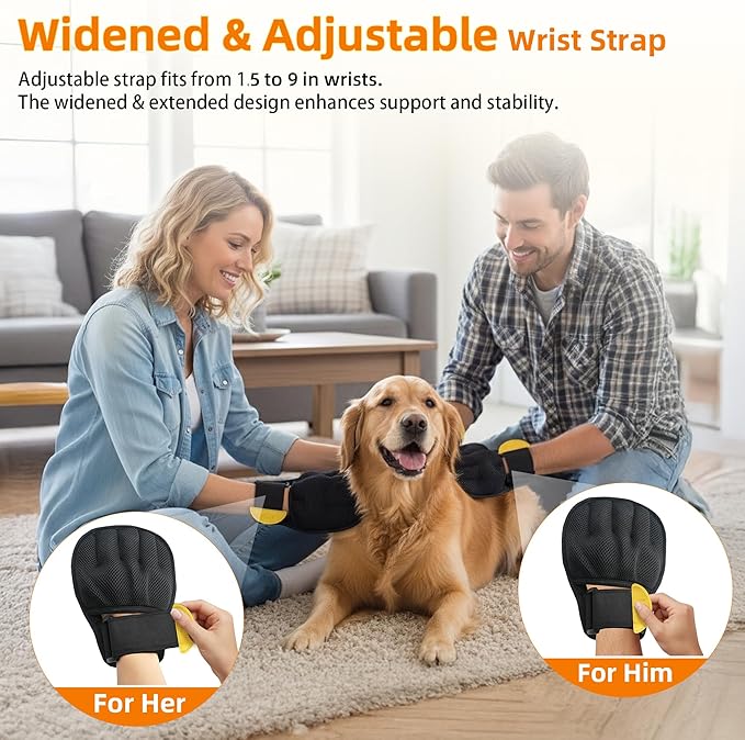 MMGOPET Pet Hair Remover Glove for Cats & Dogs, Patented Adjustable Strap, Reusable Five-Finger Grooming Glove, Non-Slip Fit, Removes Pet Hair from Couch, Carpet, Laundry & Car Seat