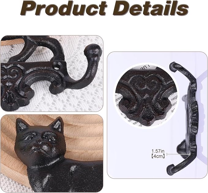 Cast Iron Cat Wall Mounted Hooks,for Wall Decorative Dog Family Key Holder Utility Hooks,Gift for Holder Rack Self Towels, Hats, Shower, Kitchen, Living Room, Office, Garage, Garden, Outdoor (Cat)