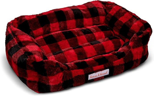 Jax & Bones Relaxer Plaid Dog Bed - Machine Washable Pet Bed for Large Size Dogs - Hides Shedding Hair, Easy to Clean, Sleep Enhancing