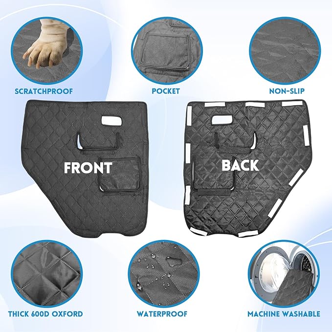 nuoozy Dog Car Door Protector Compatible with Ford Bronco 2021 2022 2023 2024 Thickening Pet Vehicle Door Guard Cover with Storage Pocket Anti-Scratch Nonslip Machine Washable Black (2 Pack)