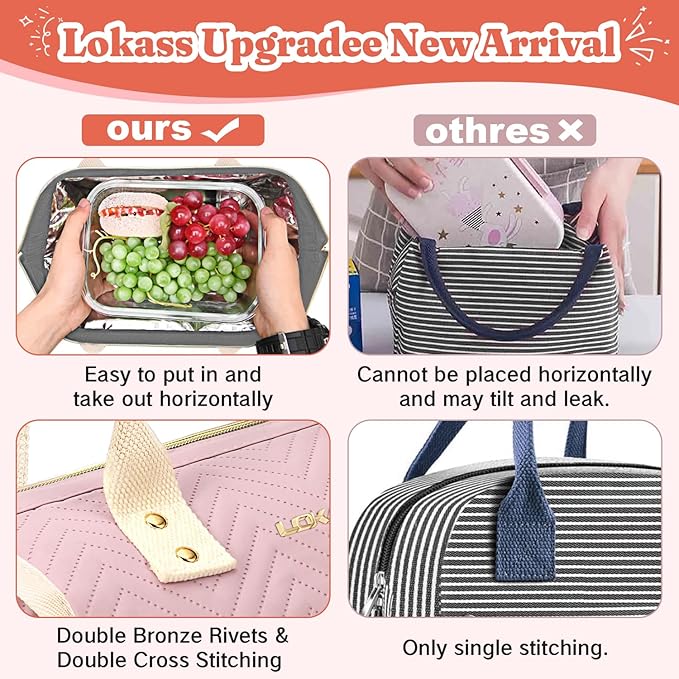 Lunch Bag Women Insulated Lunch Box Wide-Open Lunch Tote Bag Large Drinks Holder Durable Nylon Thermal Snacks Organizer for Men Adults Work Picnic Hiking Beach Fishing, Black Wavy