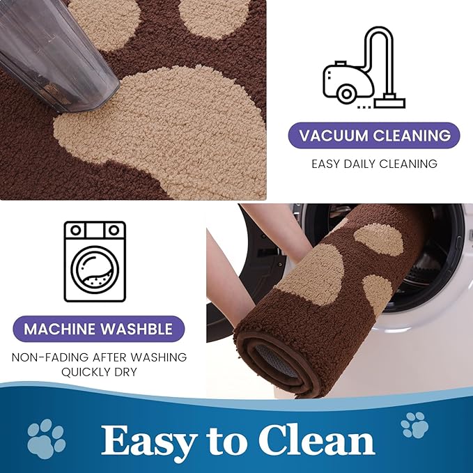 Buganda Dog Door Mat for Muddy Paws, Absorbent Dirt Trapper Washable Indoor Doormats, Non Slip Low-Profile Mud Mat for Dogs, Front Entrance Doormat for Inside Floor (59x24 Inches, Brown)