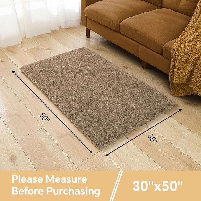 Light Brown Bathroom Rugs 30"x50" - Large Bath Mat for Bathroom Floor, Fluffy Microfiber Plush Rug, Non Slip and Washable - Great for Living Room, Bedroom or Kitchen Mat