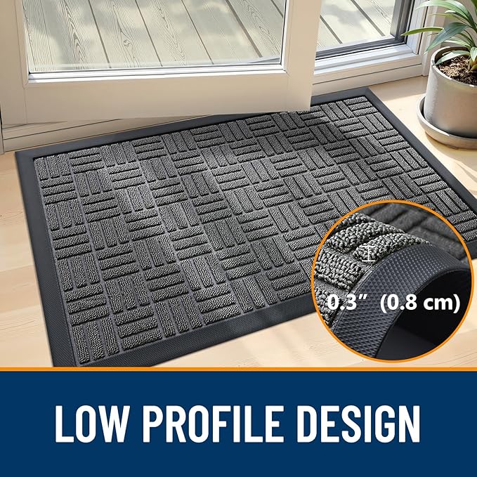 OLANLY Front Door Mat Outside Entrance 47x17, Absorbent, Heavy Duty Sturdy Natural Rubber Doormat Indoor Outdoor, Stain and Fade Resistant, Non-Slip Backing Low Profile Floor Mat for Entryway, Grey