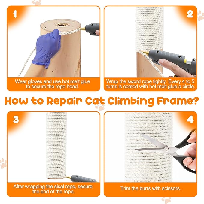 164FT/50M Cat Scratching Sisal Rope, 6mm Thick Natural Jute Rope for Scratch Posts, Cat Trees, DIY Projects, Sisal Rope for Cat Scratcher with 2 Cat Mouse Toys (White, 164ft)